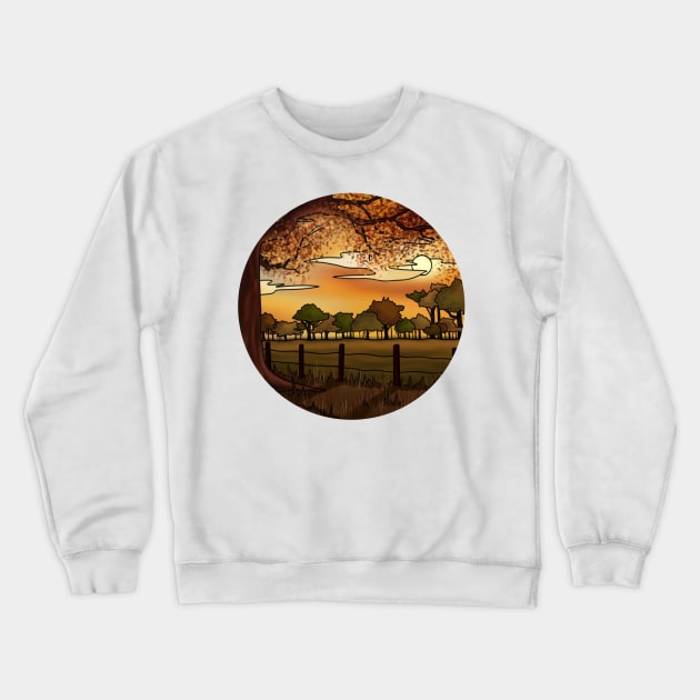 Autumn Field Scene with Warm Orange Colours Crewneck Sweatshirt by AlmightyClaire